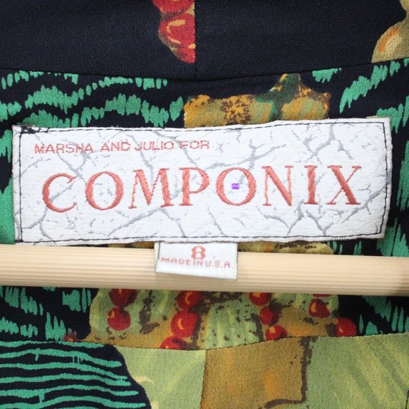 Vintage COMPONIX Cardigan Jacket Womens Black Art Graphic Open Front Size 8 USA - Picture 6 of 9